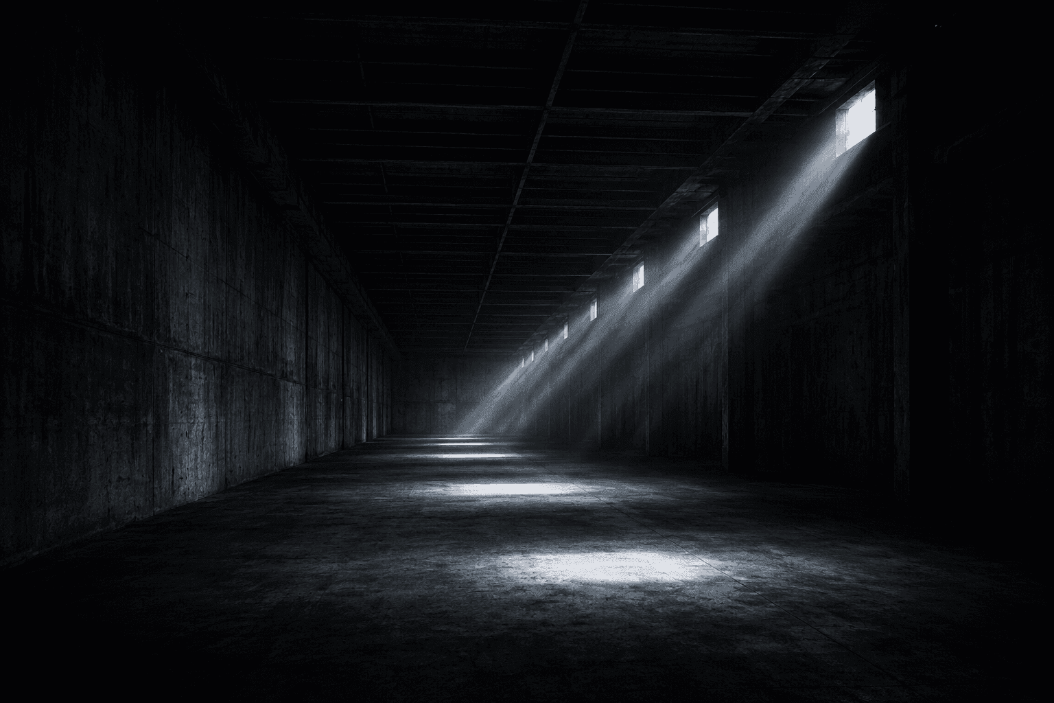 Atmospheric warehouse interior — Mr. Exotixx contact backdrop